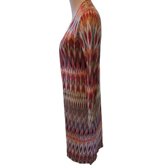 Chicos Jacket Aztec Open Front Long Below Knee 3/4 Sleeves Lightweight - Picture 3 of 5